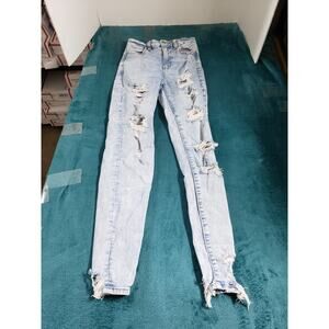 American Eagle Jeans Size 0 Womens Blue Stretch Pants Denim High Rise Jegging